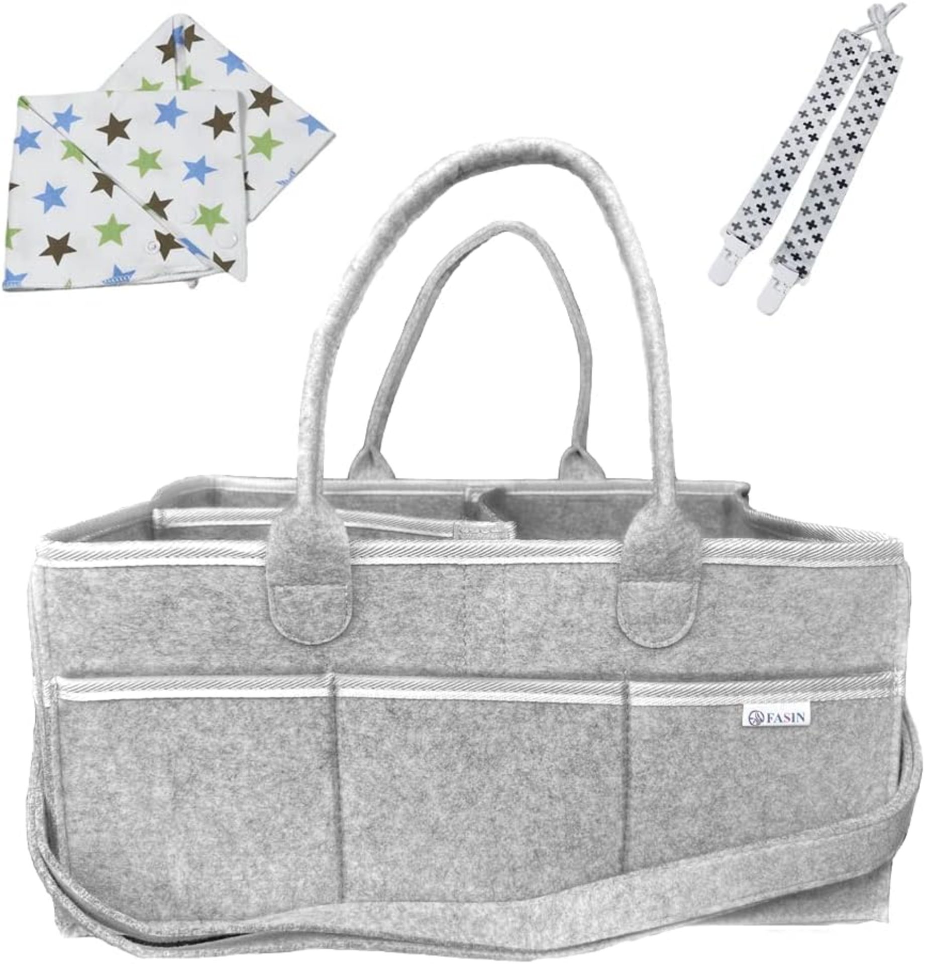 Baby Nappy Caddy Organiser With 2 Baby Bibs & Pacifier Clips - Image 8 of 8