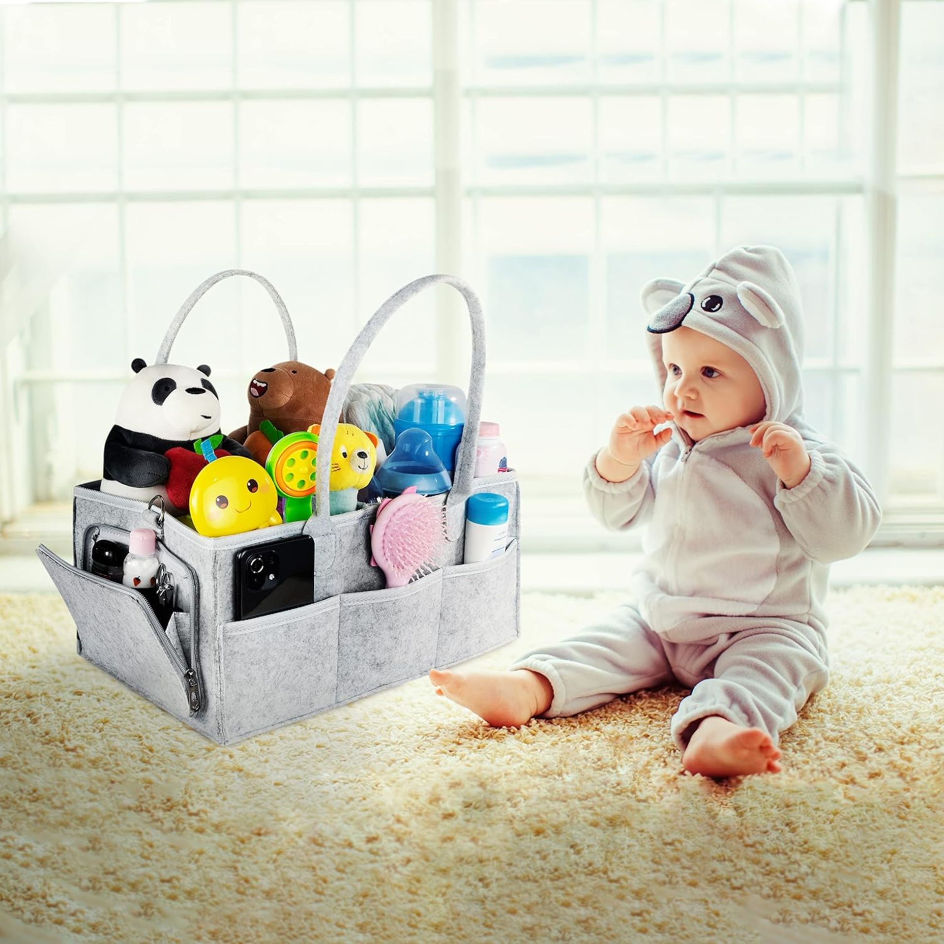 Baby Nappy Caddy Organiser With 2 Baby Bibs & Pacifier Clips - Image 6 of 8