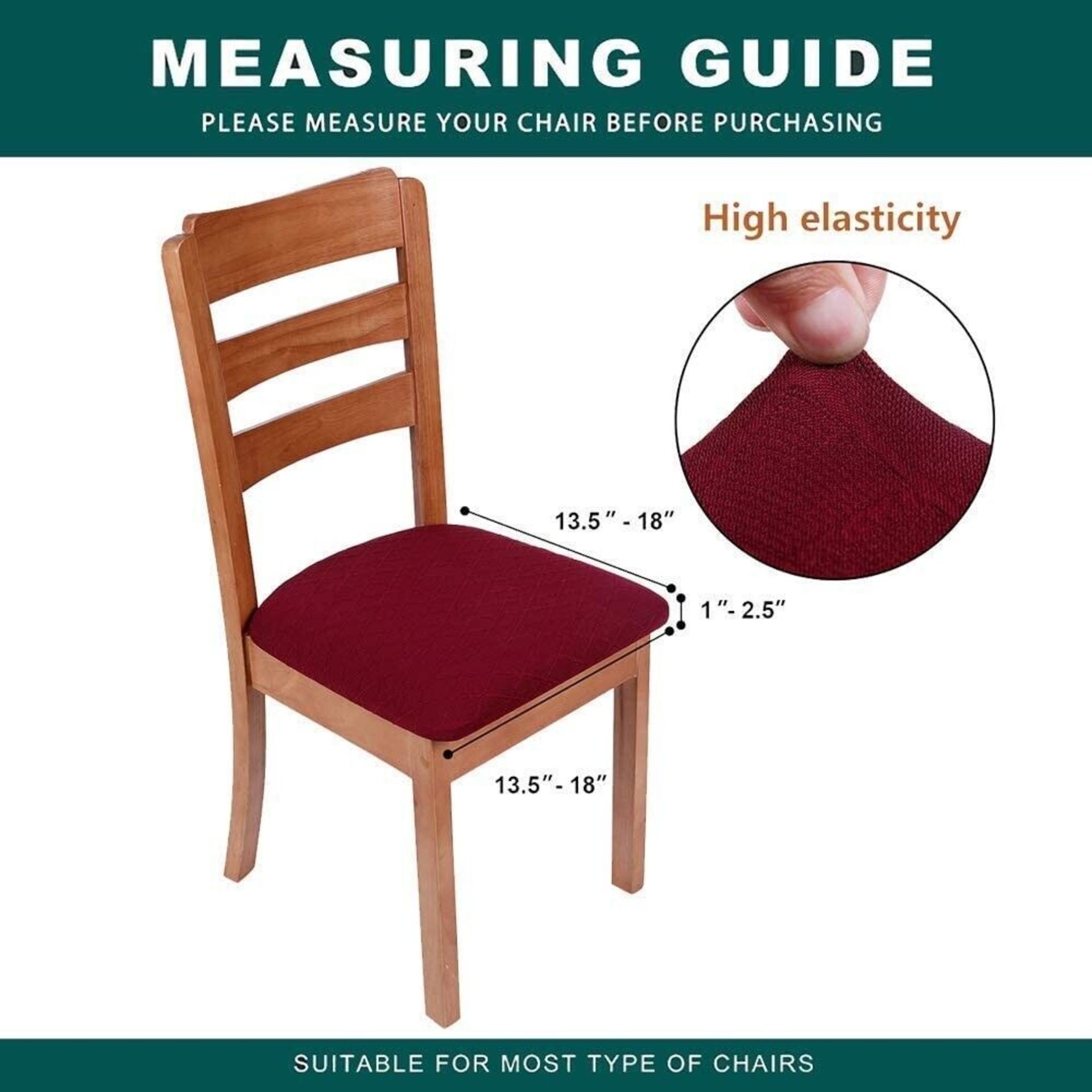 26 Stretch Dining Chair Covers Seat Chair Covers Removable Slip Covers Burgundy - Image 2 of 2