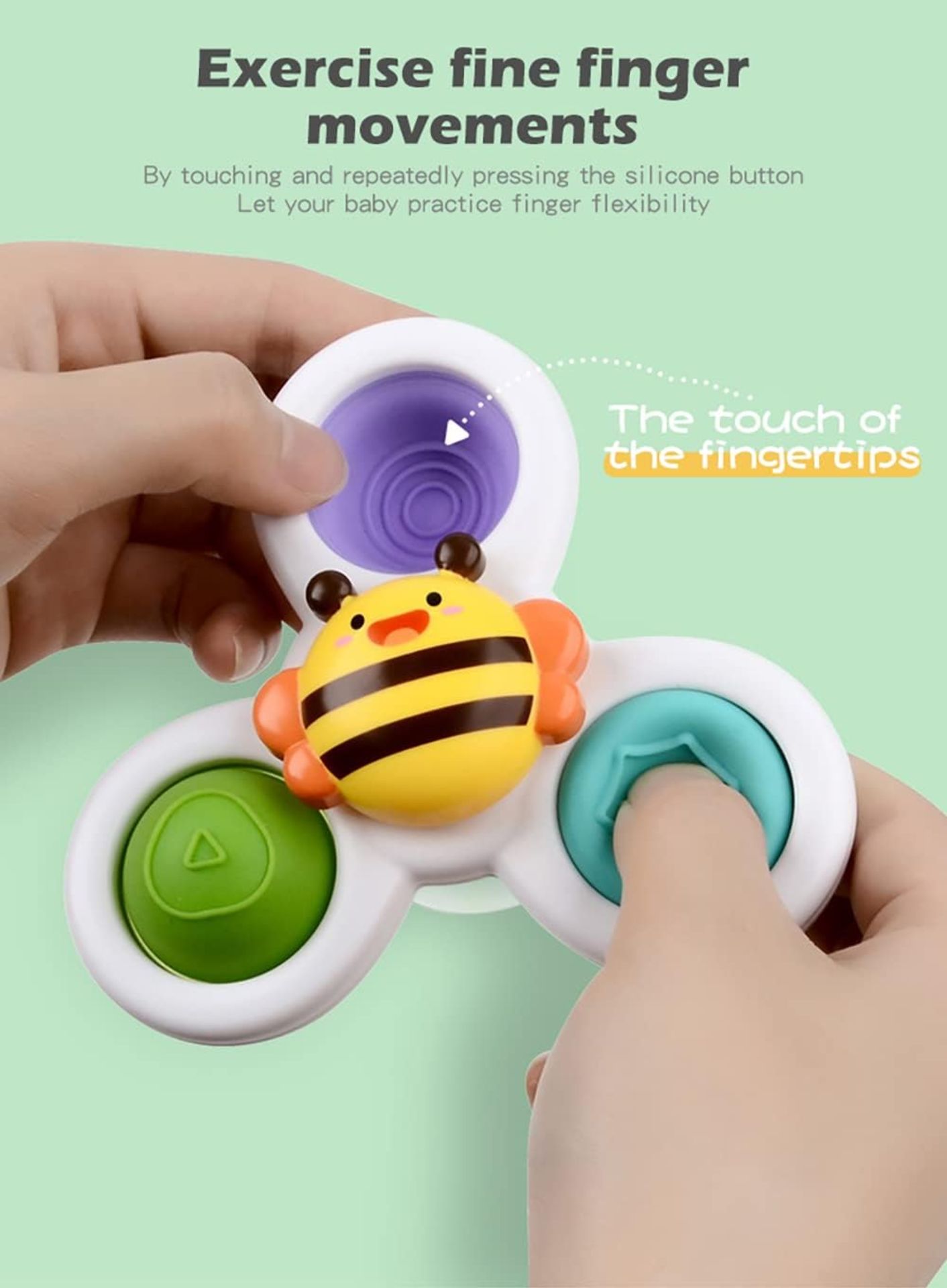 Suction Cup Spinner Toys, Baby Bath Toys With Suction Cup Silicone Flipping Board, Baby Sensory S... - Image 5 of 8