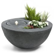 Outdoor Garden Dual Bowl Planter and Water Fountain With LED Light Grey (Ex-Display)