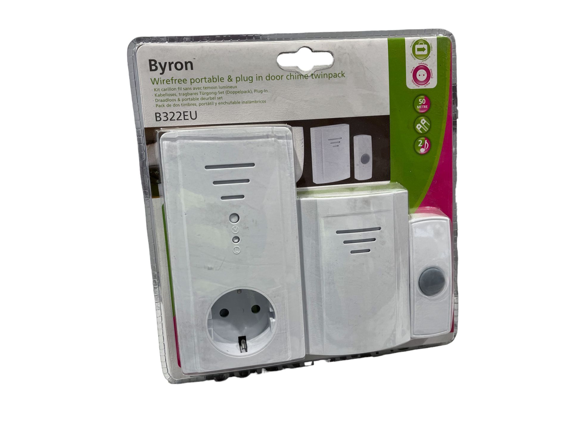 Byron Wirefree Portable and Plug In Doorchime Twinpack