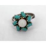 Pearl Turquoise White Metal Ring