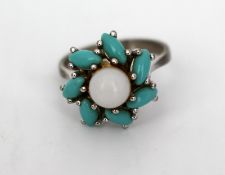 Pearl Turquoise White Metal Ring