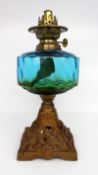 Antique Victorian Oil Lamp with Blue Glass Font