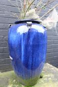 Vintage Blue Glazed Planter Urn