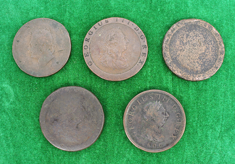 Collection of 5 Georgian One Penny Coins - Image 2 of 2