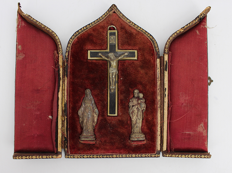 Antique Leather Cased Travel Crucifix Set - Image 7 of 11