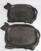 Pair of Vintage Cast Metal Bull Form Steak Platters