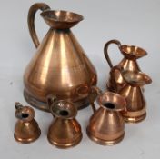 Set of 5 Antique Graduated Haystack Copper Jugs