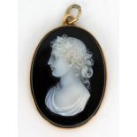 Antique Blue Agate Cameo Gold Pendant c.1910