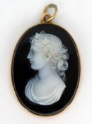 Antique Blue Agate Cameo Gold Pendant c.1910