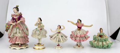 5 Dresden Lace Figurines