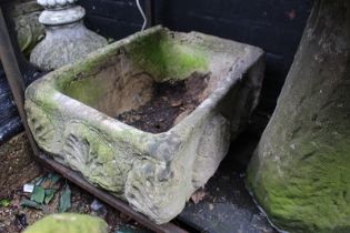Early Vintage Concrete Stone Planter with Shell Decoration