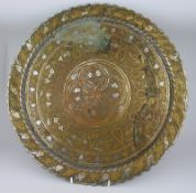 Antique Engraved Silvered Brass Tray Charger
