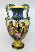 Fine Hand Painted Two Handled Majolica Vase