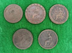 Collection of 5 Georgian One Penny Coins