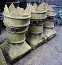 Collection of 3 Castellated Terracotta Chimneys