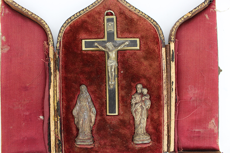 Antique Leather Cased Travel Crucifix Set - Image 8 of 11