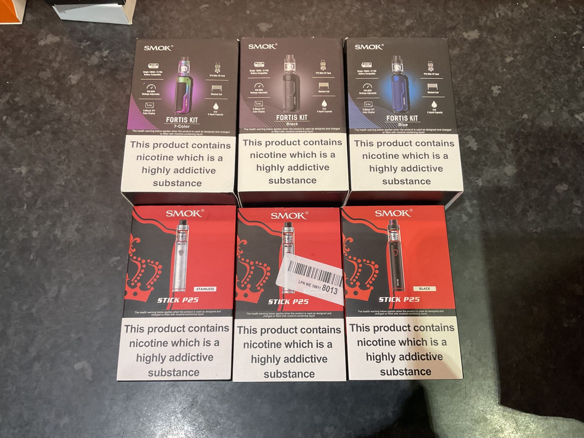 Joblot 6 x Smok Fortis Kit & Stick P25 Vape Mods Blue RRP £150