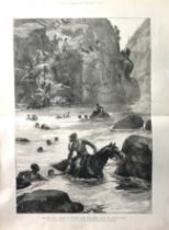 Zulu War British Forces Retreating from the Battle of Isanhlwana Antique 1879 Print