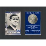 Willie Waddell Manager Barcelona Bears 1972 ECWC Mounted Card & Coin Metal Art.