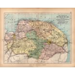 County Norfolk 1895 Antique Victorian Coloured Map.