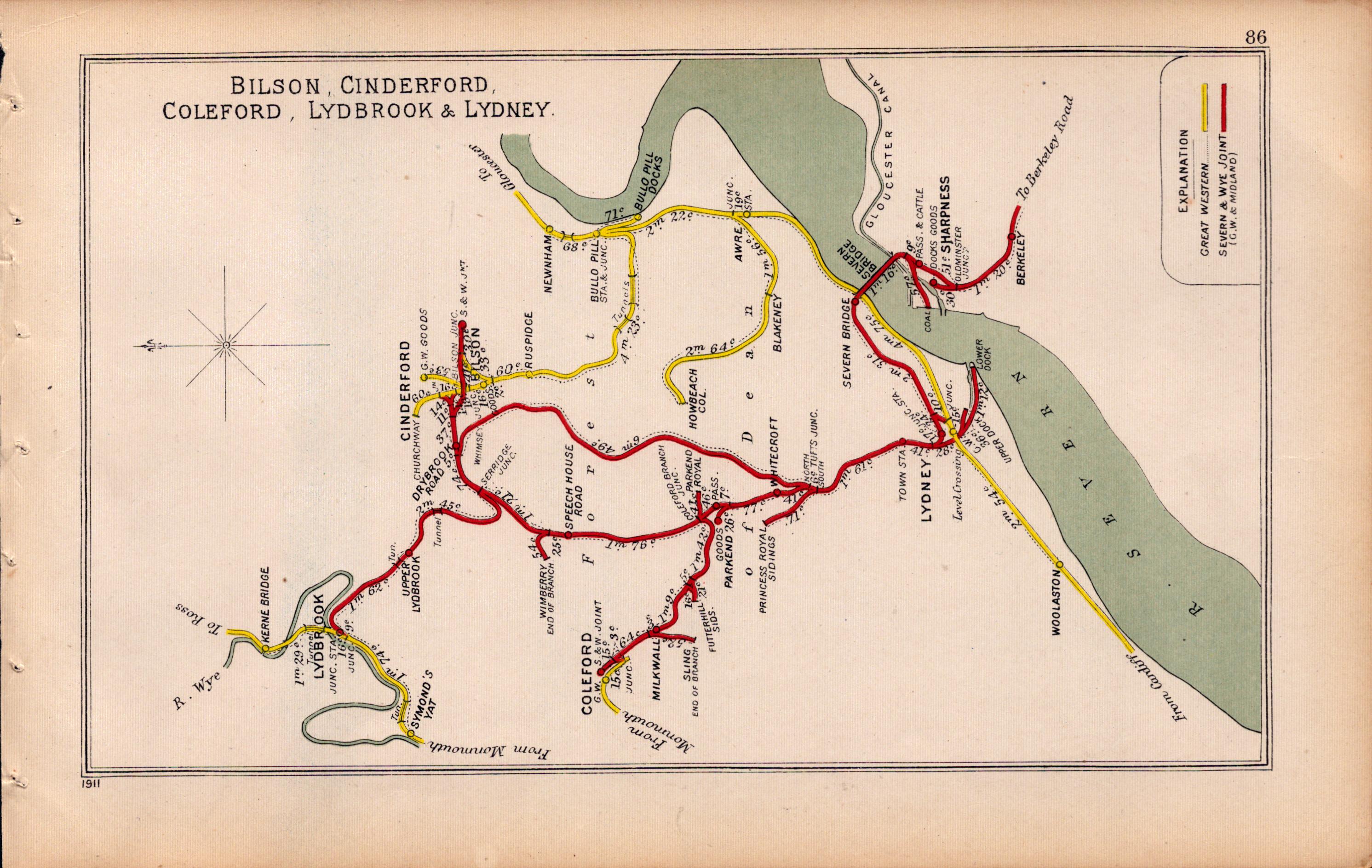 Bilson, Cinderfoot, Lydbrook, Lydney, Antique Railway Diagram-86.