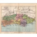 County Sussex 1895 Antique Victorian Coloured Map.