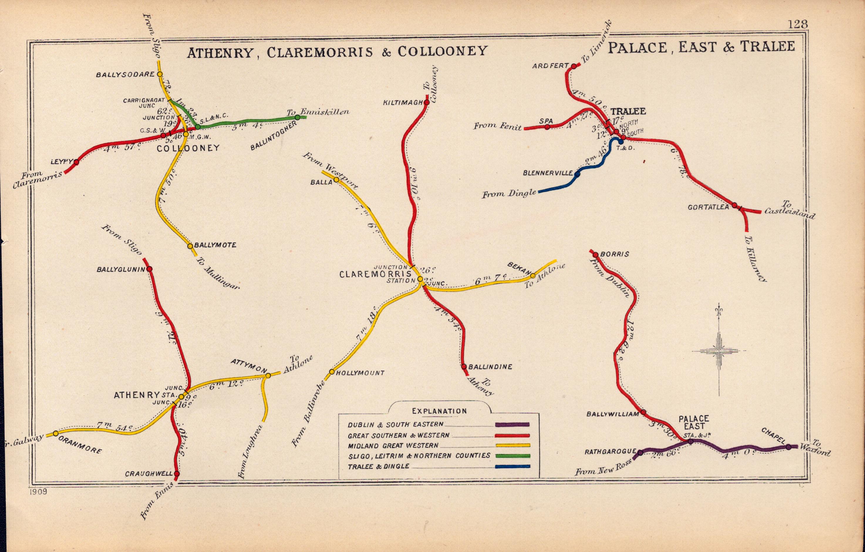 Athenry Claremorris Tralee Ireland Antique Railway Diagram-128.
