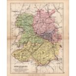 County Shropshire 1895 Antique Victorian Coloured Map.