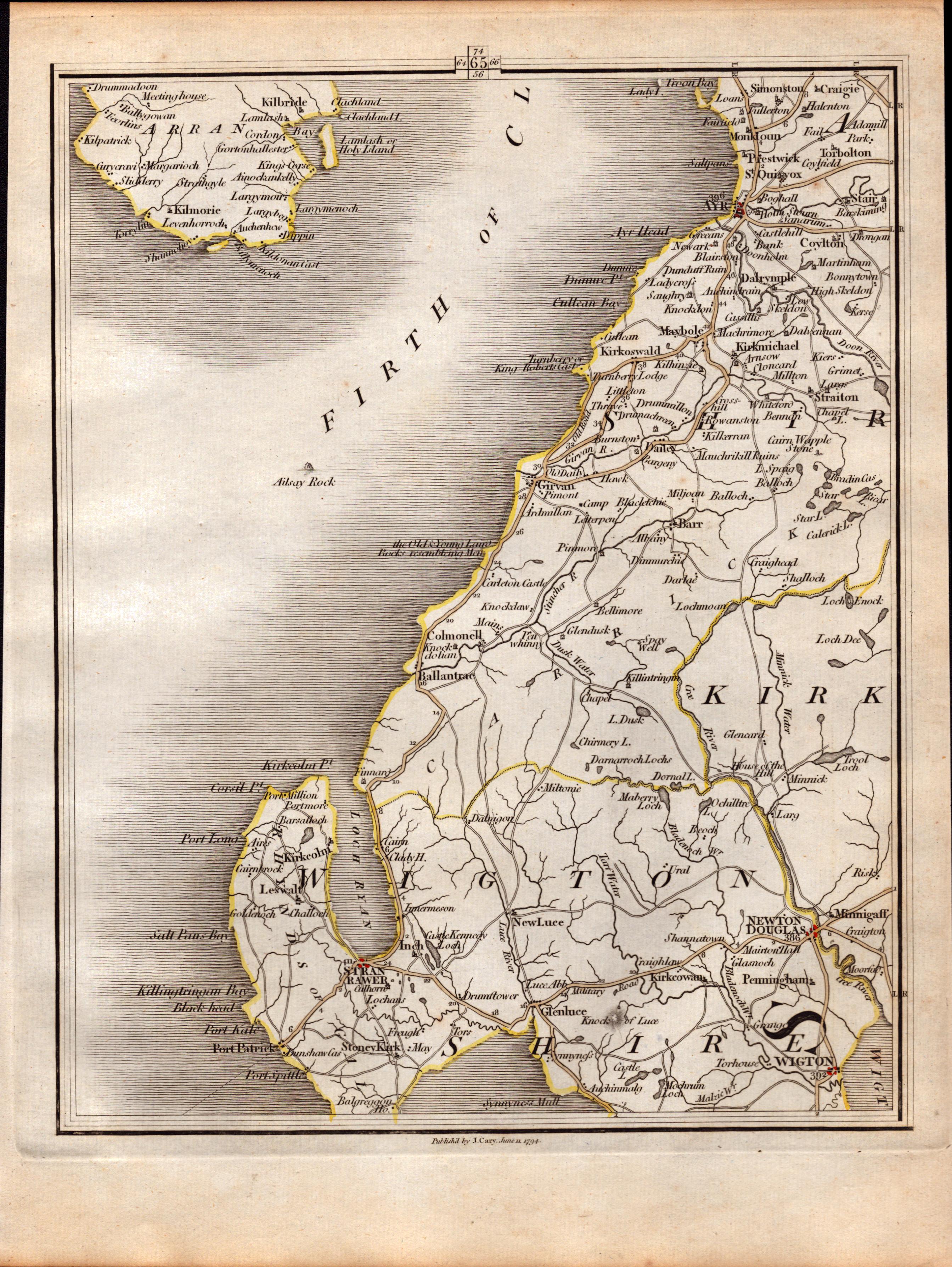 Firth of Clyde Ayrshire Scotland John Cary's Antique 1749 Map-65.