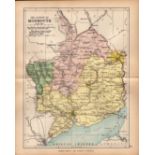 County Monmouthshire 1895 Antique Victorian Coloured Map.