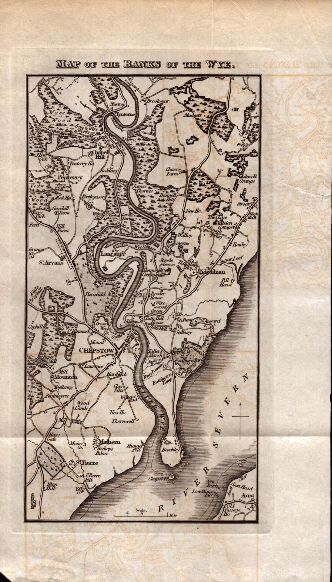 The Banks Of the River Wye Georgian King George IV Antique Map.