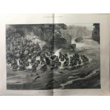 Zulu War Raiding Party Crossing a River Large Antique 1879 Print.