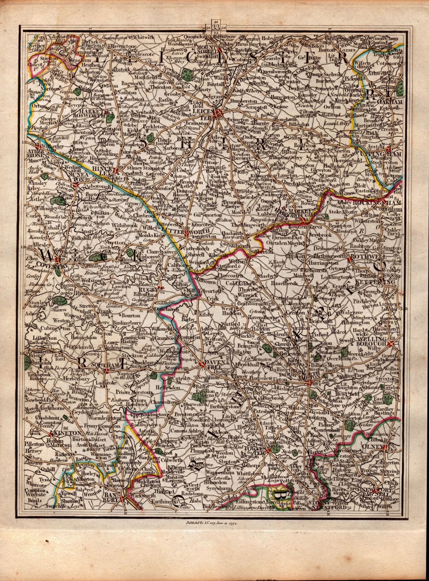 Midlands, Leicester Coventry, Northampton - John Cary’s 1794 Map-33