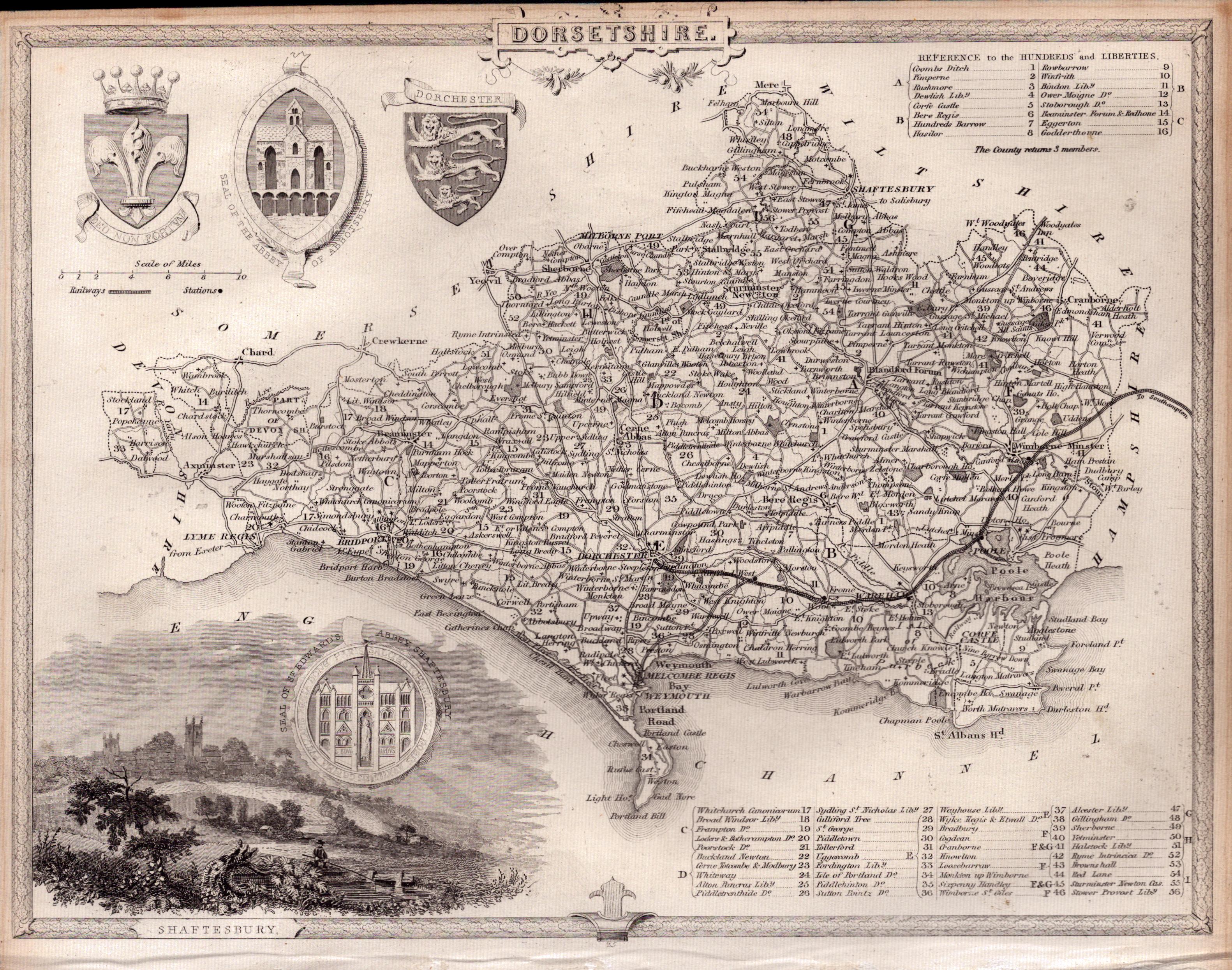 Dorsetshire Steel Engraved Victorian Antique Thomas Moule Map.