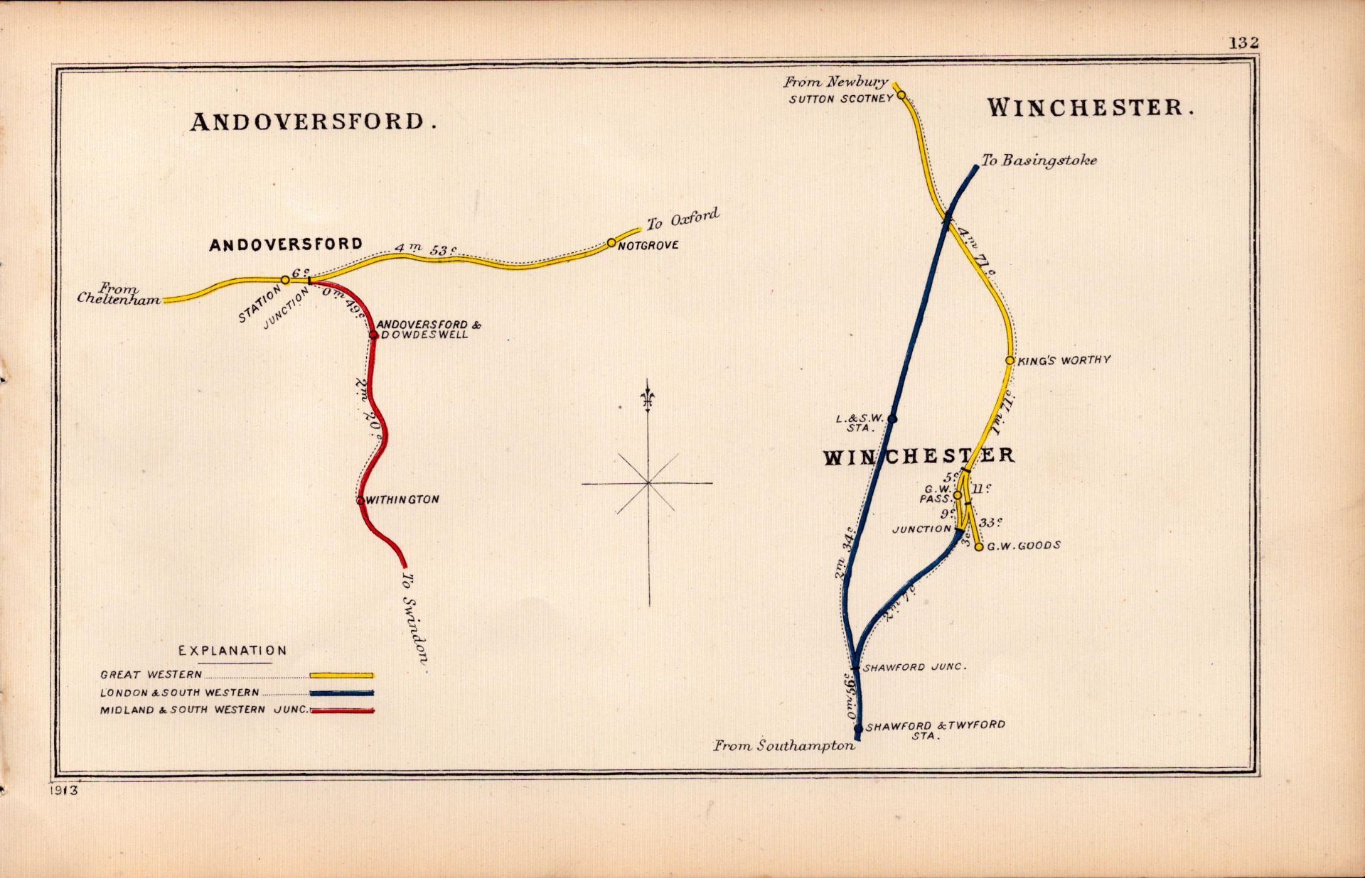 Andoversford Glos / Winchester Hampshire Antique Railway Diagram-132.
