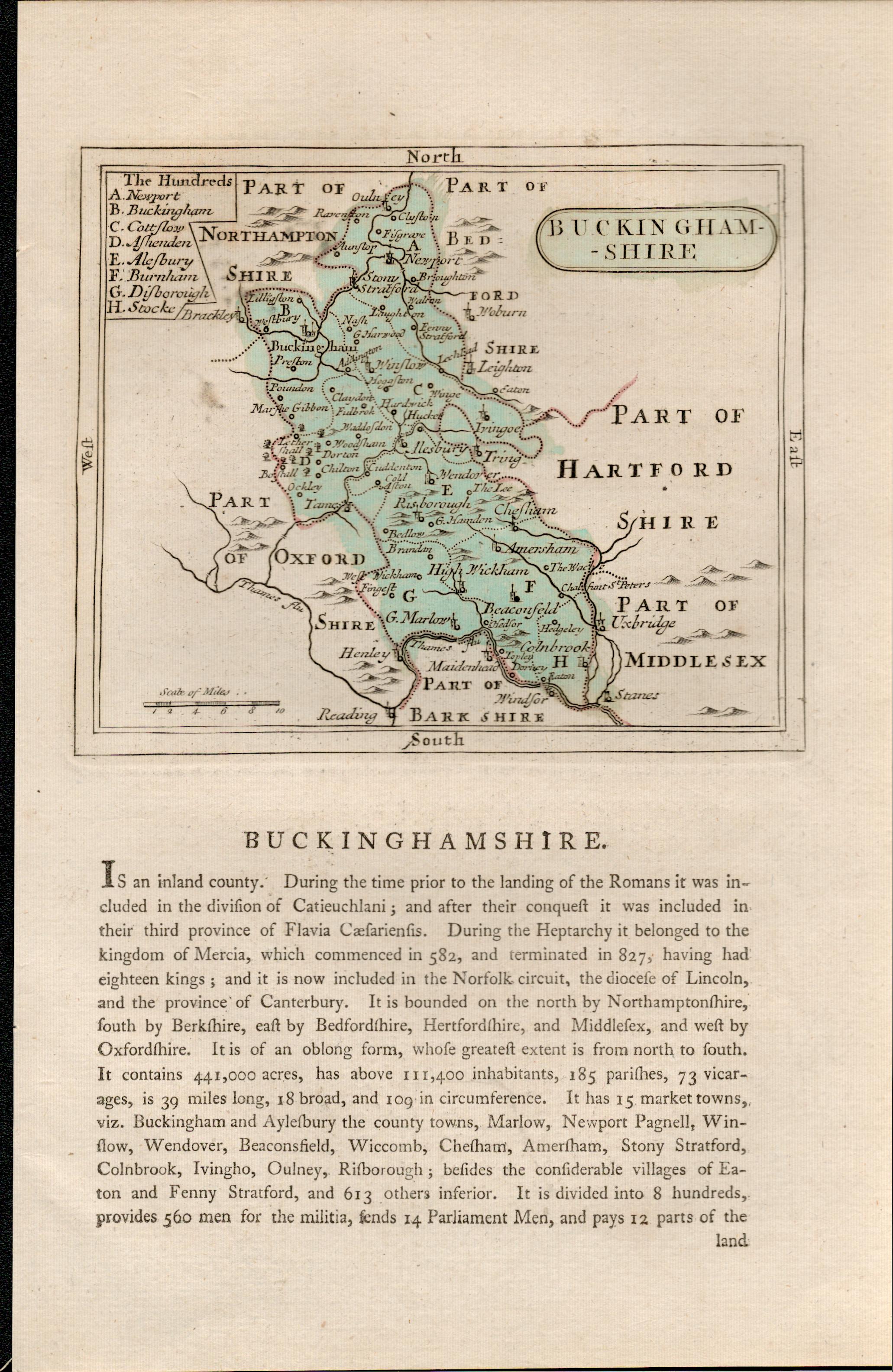 Buckinghamshire Antique c1783 F Grose Copper Coloured George III Map.