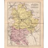 County of Bedfordshire 1895 Antique Victorian Coloured Map.