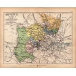 County Middlesex 1895 Antique Victorian Coloured Map.