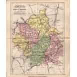 County Cambridgeshire 1895 Antique Victorian Coloured Map.