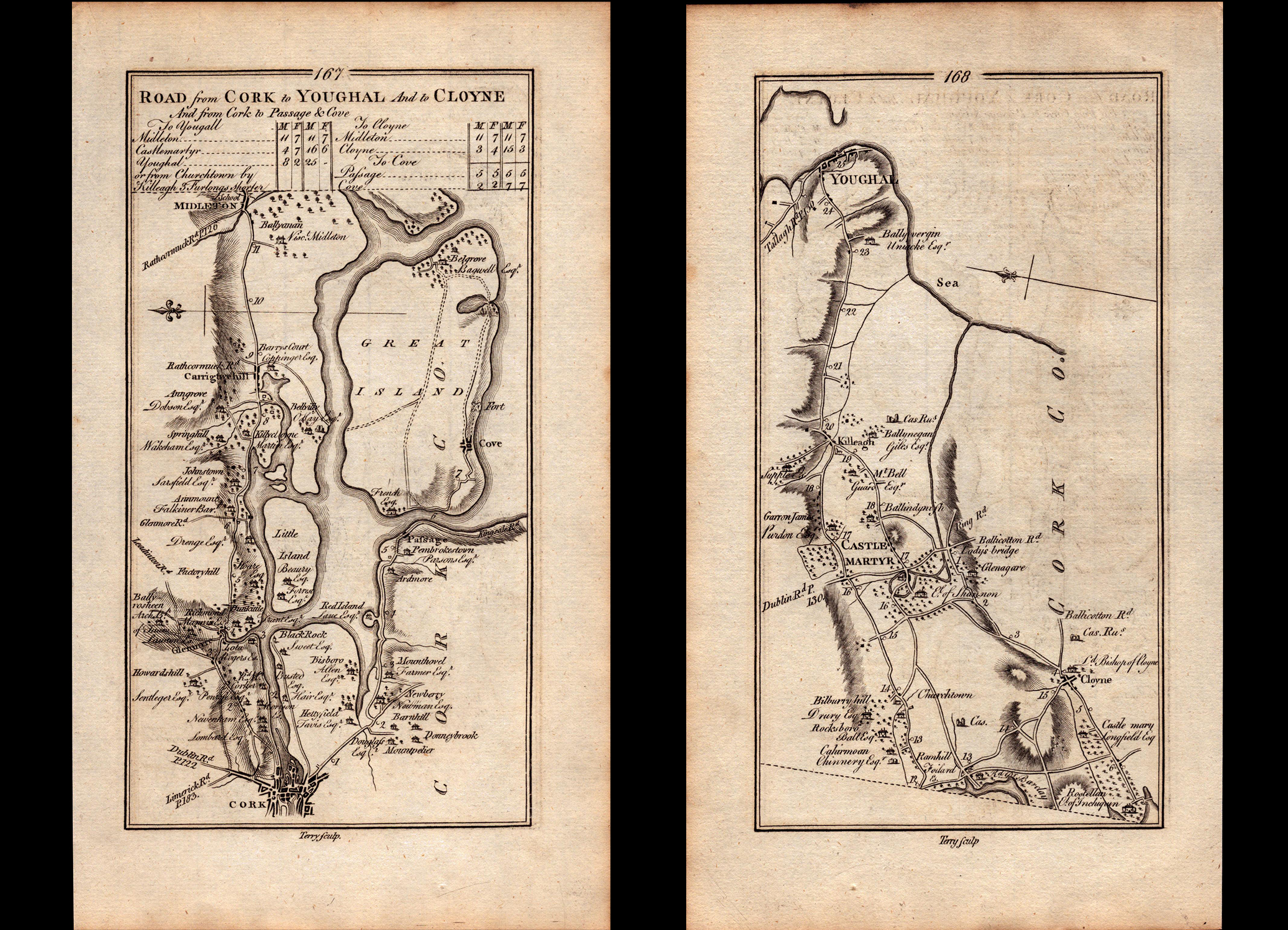 Ireland Rare Antique 1777 Map Cork Midleton Youghal Castle Martyr Cloyne.