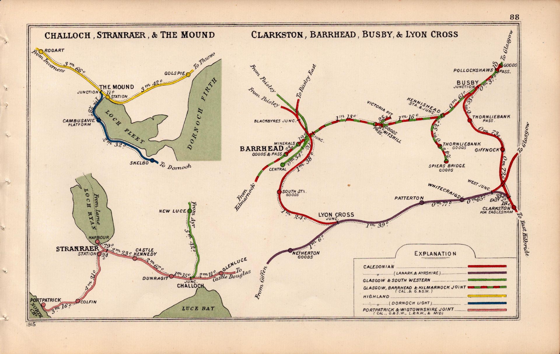 Challoch, Stranraer, Scotland Antique Railway Junction Map-88.