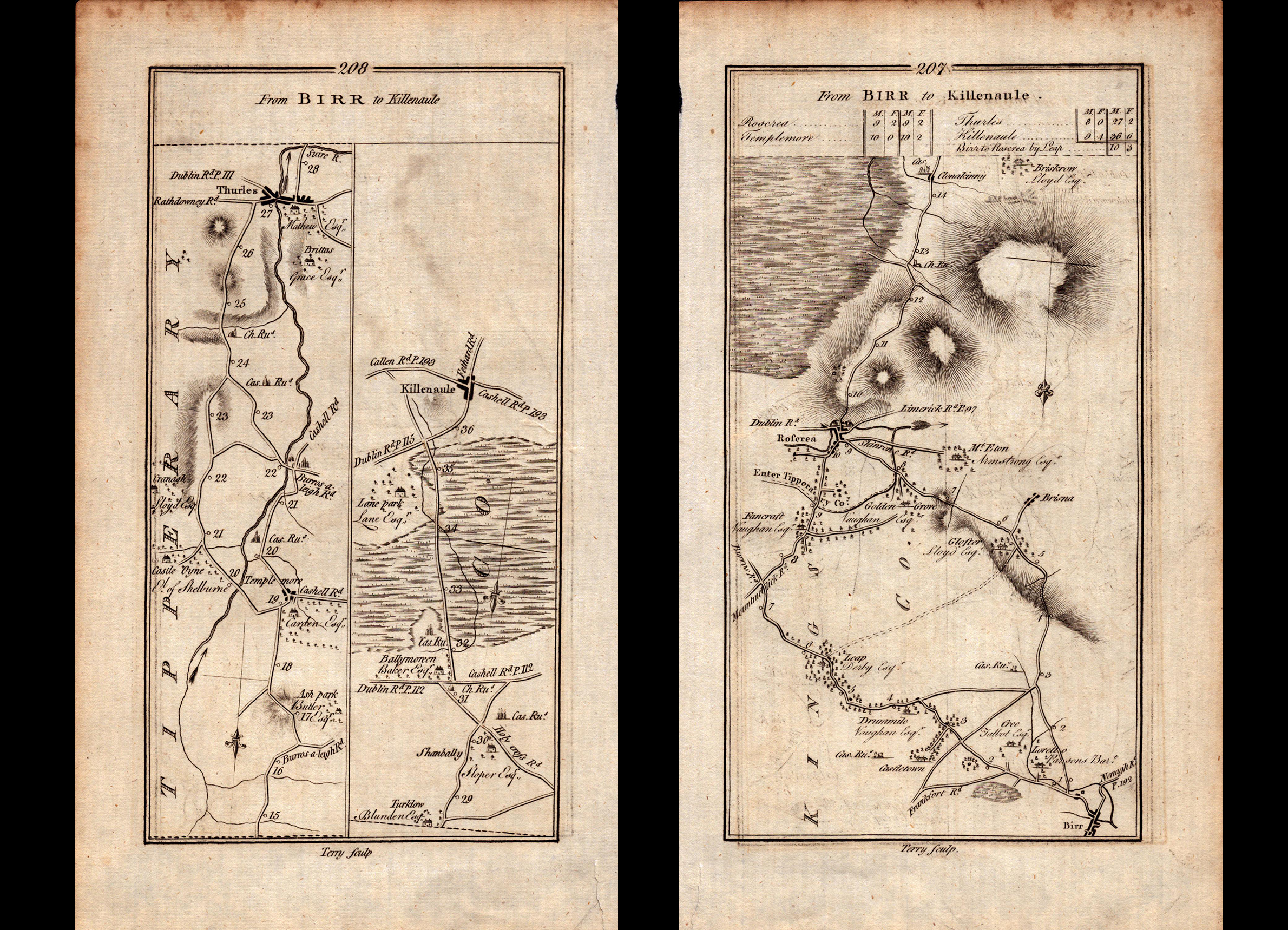 Ireland Rare Antique 1777 Map Birr Templemore Thurles Tipperary .