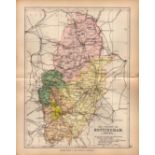 County Nottinghamshire 1895 Antique Victorian Coloured Map.