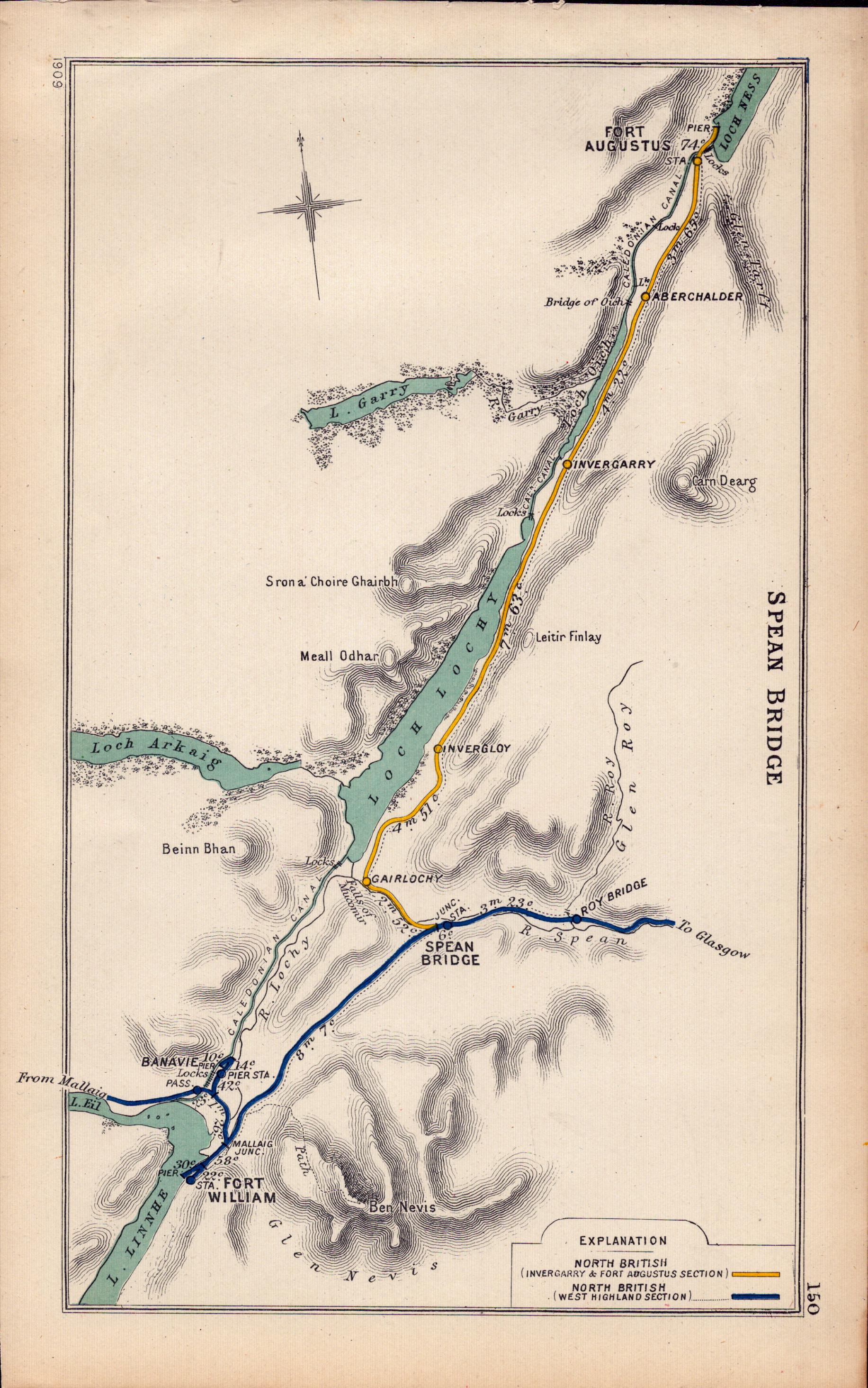 Fort Agustus Spean Bridge Fort William Scotland Antique Railway Diagram-150