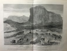 The Zulu War Scene of the Battle of Isandula Antique 1879 Woodgrain Print.