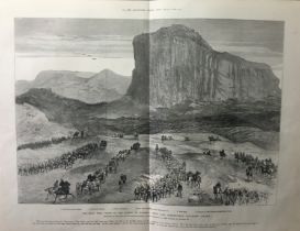 The Zulu War Scene of the Battle of Isandula Antique 1879 Woodgrain Print.