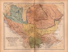 Antique 1867 Coloured Classical Geography Map Pannonia Dacia Roman empire.